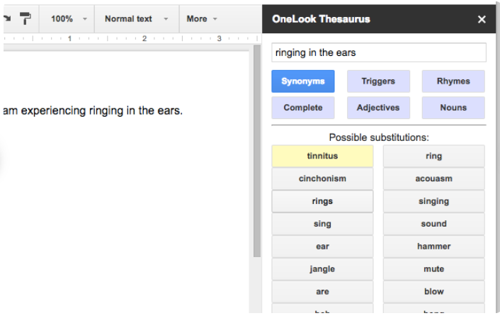 Preview of OneLook Thesaurus.
