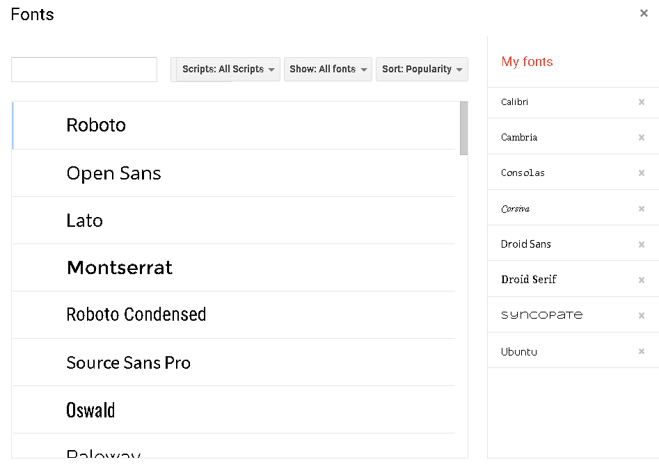 available fonts