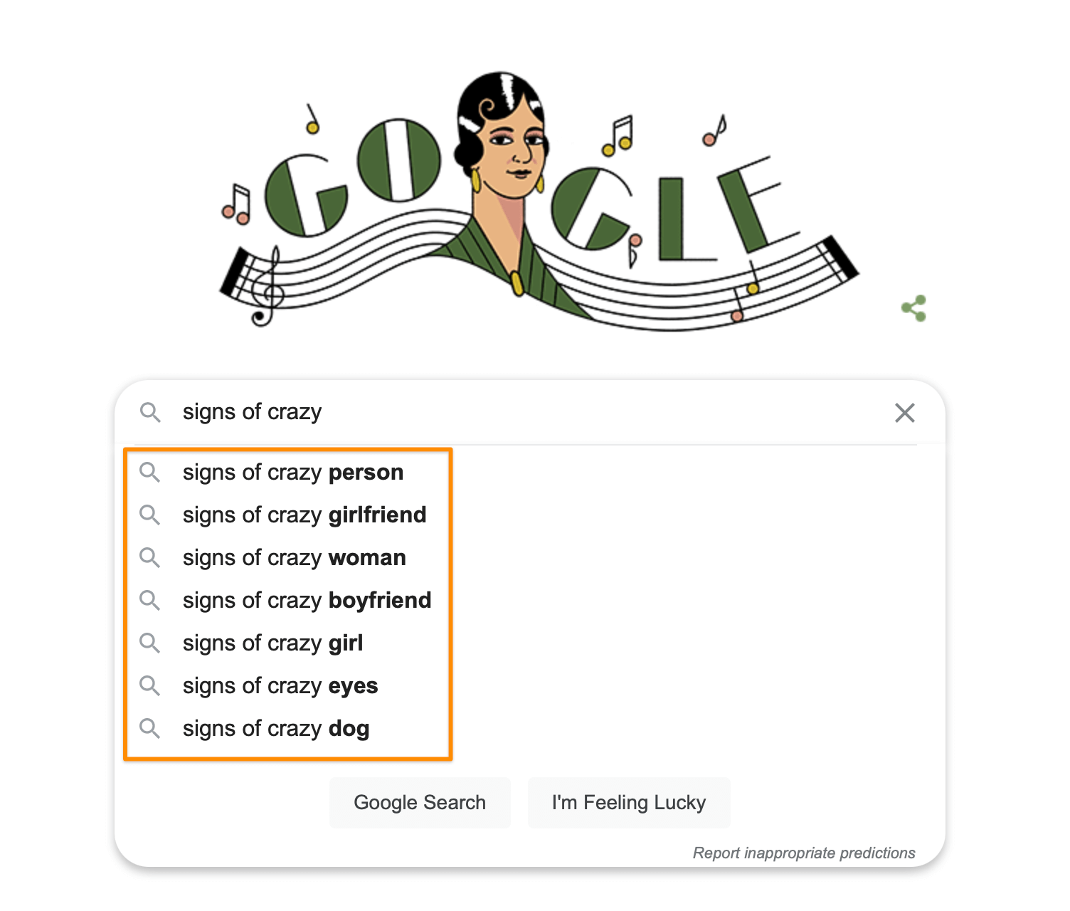 screenshot of search suggestions