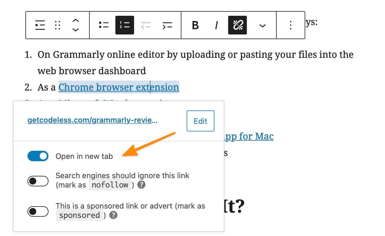 sample link opening to a new tab