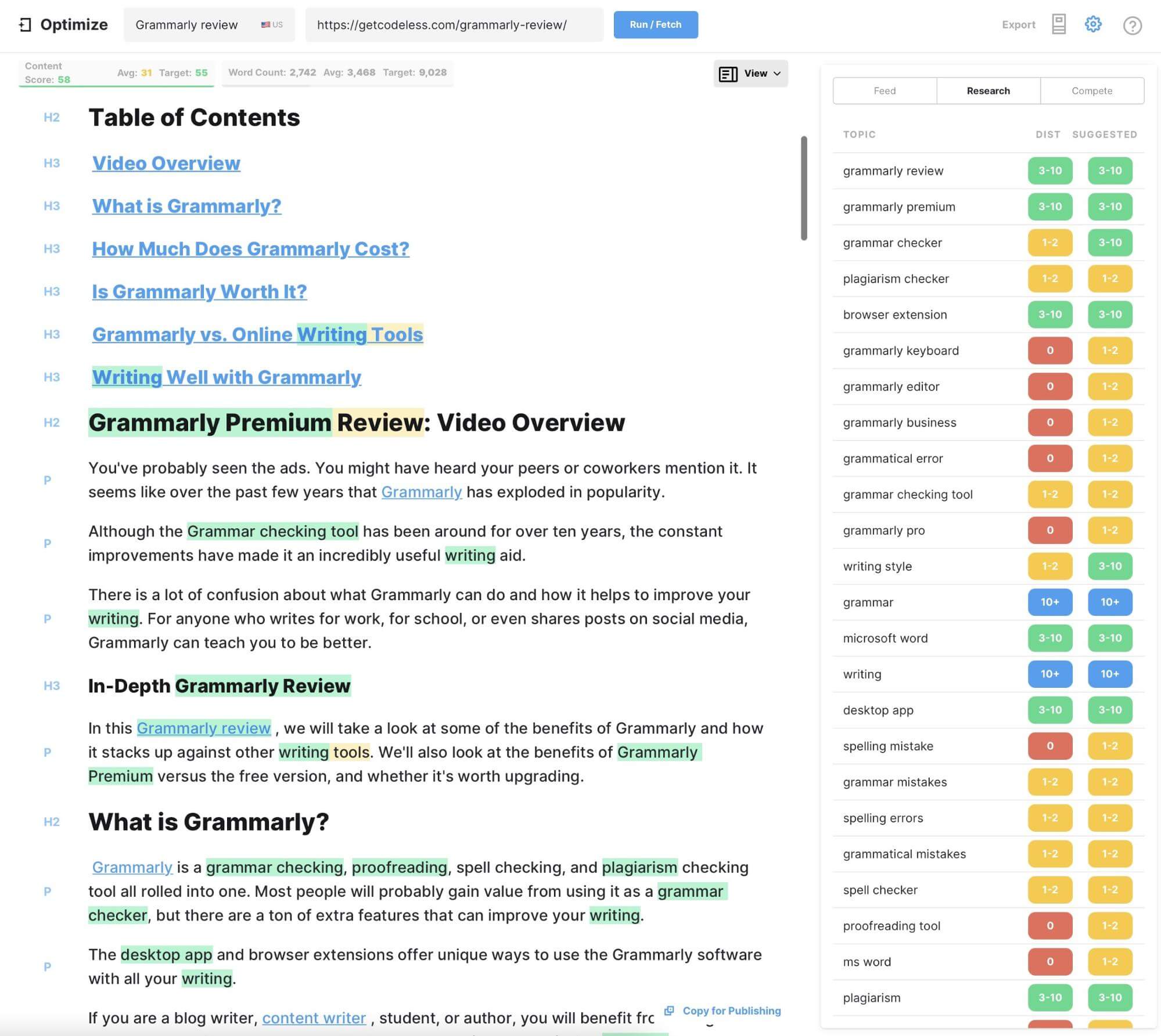 sample optimize results
