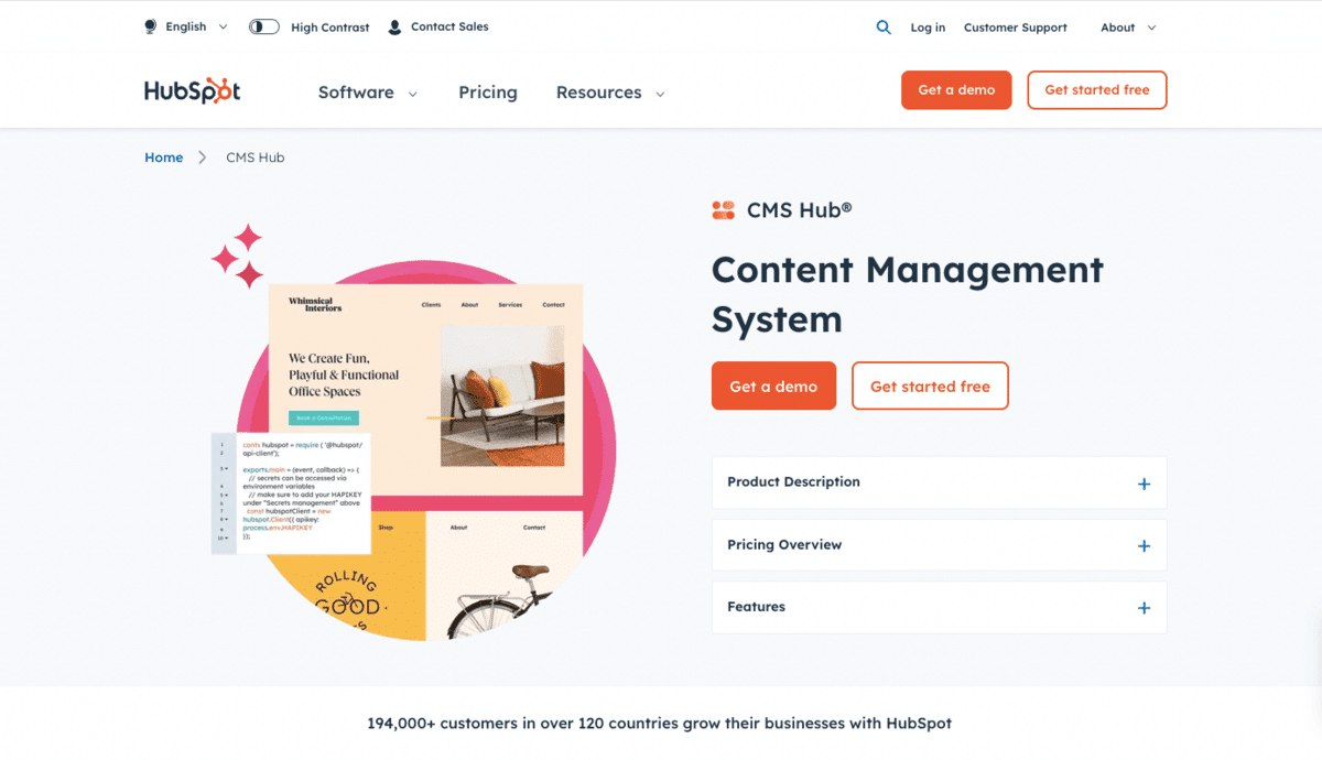 Screenshot of the HubSpot CMS website homepage