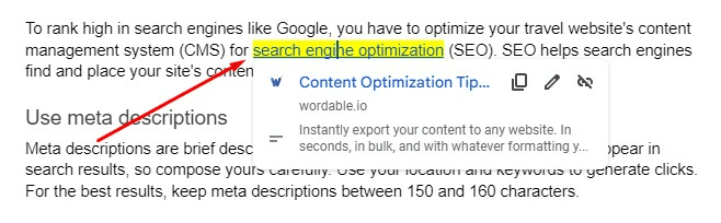 screenshot of internal link from this article