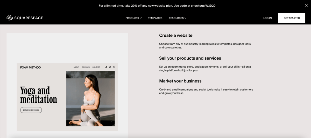 Screenshot of the Squarespace CMS website homepage